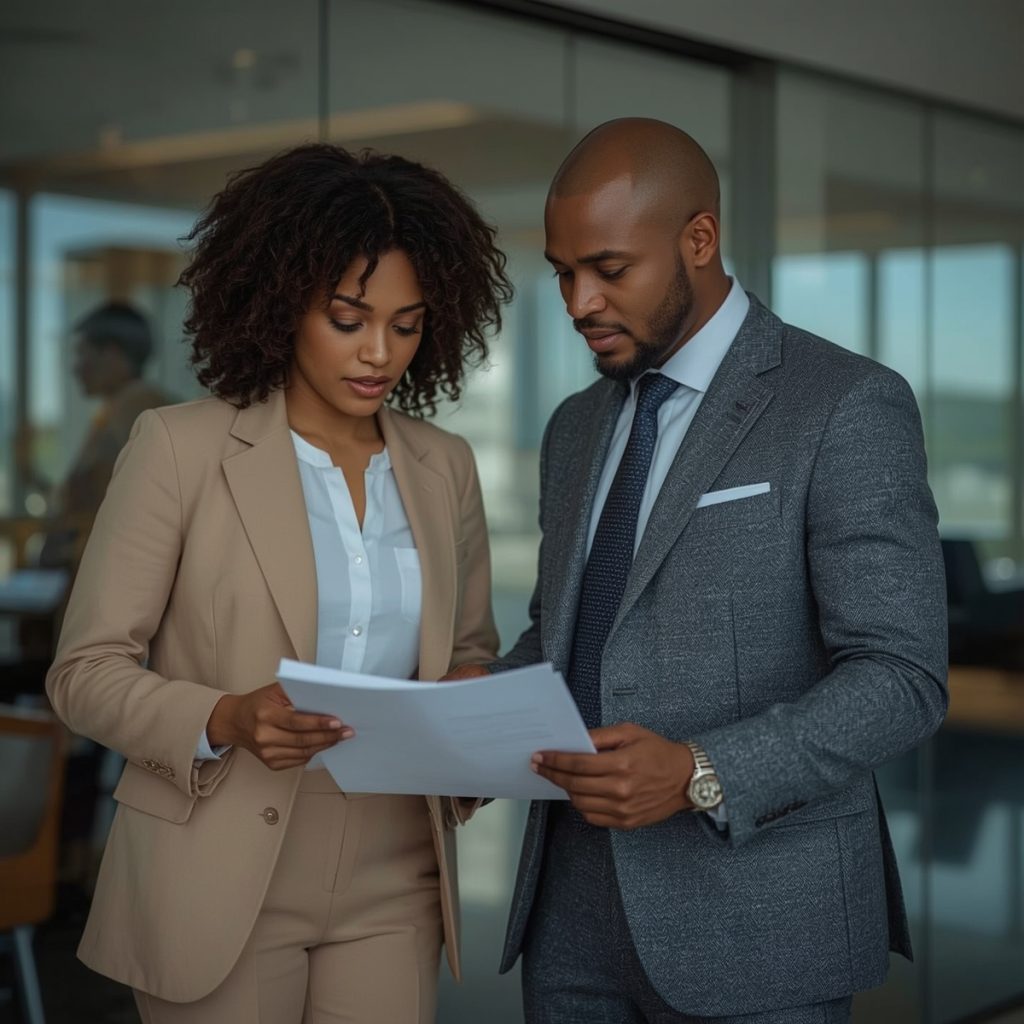 consulting black woman n man